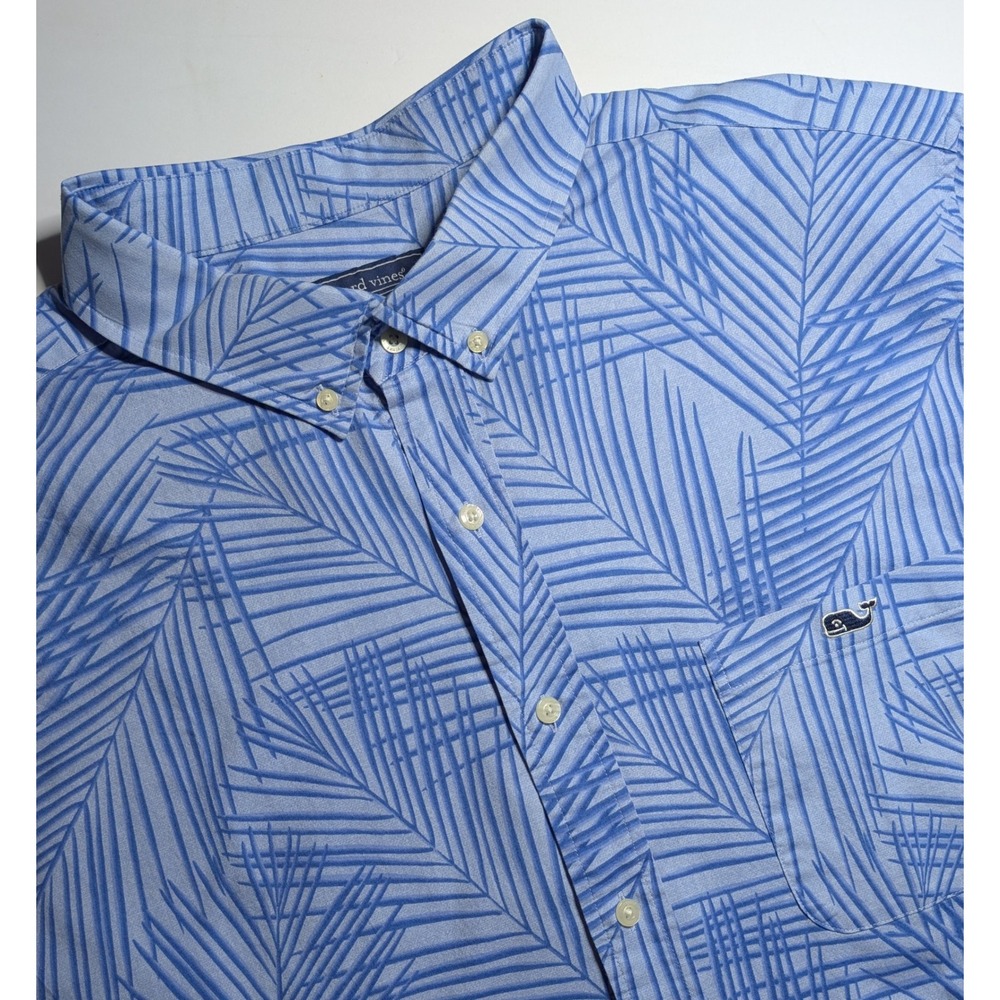 Vineyard Vines Mens 2XB Blue Palm Frond Short Sleeve Button Down Shirt NICE